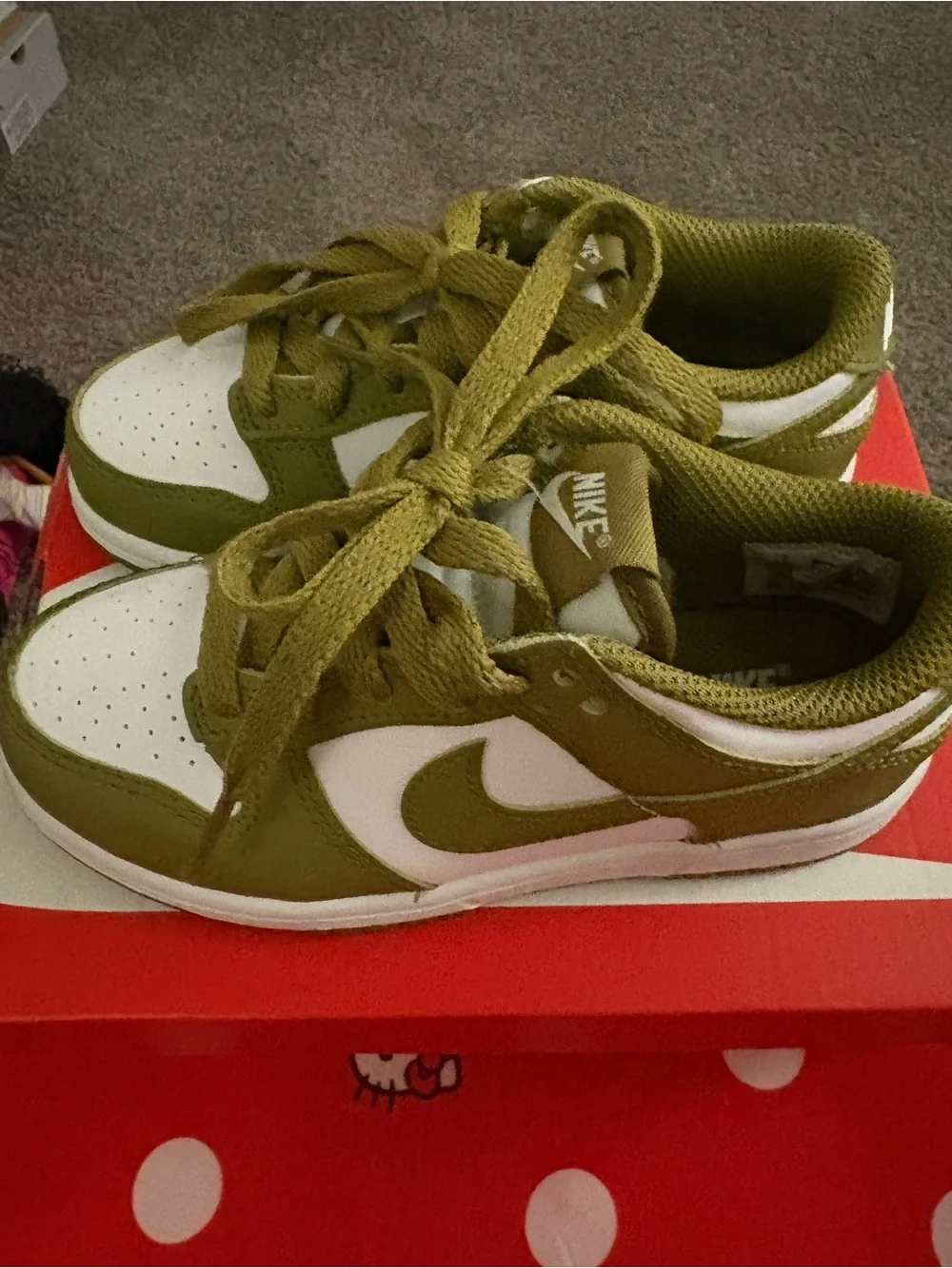Nike Kids Olive Green and White Low-Top Sneakers